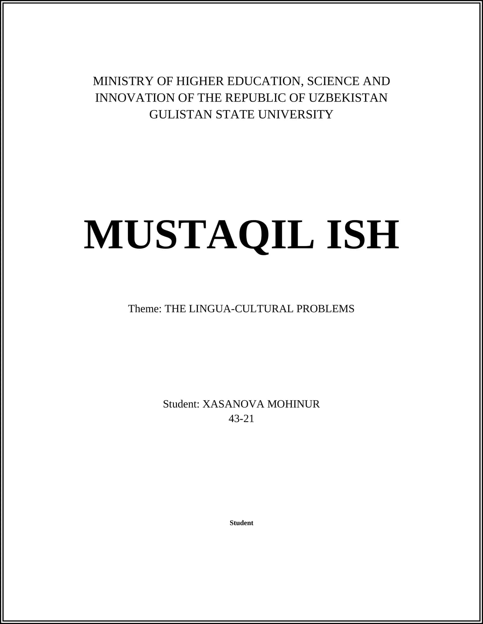 MUSTAQIL ISH - THE LINGUA-CULTURAL PROBLEMS 1