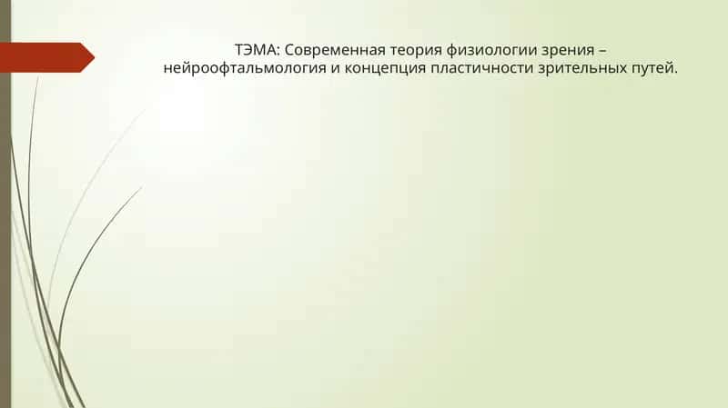 Современная теория физиологии зрения – нейроофтальмология и концепция пластичности зрительных путей. 1