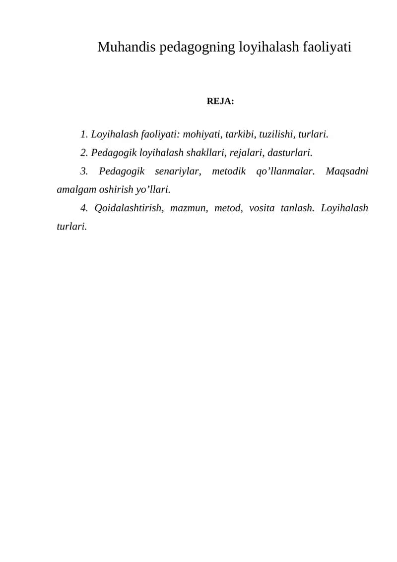 Muhandis pedagogning loyihalash faoliyati 1