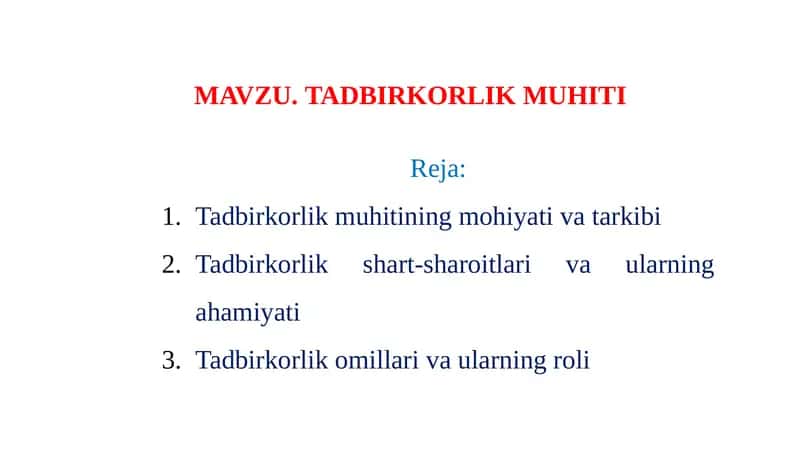Tadbirkorlik Muhiti 1