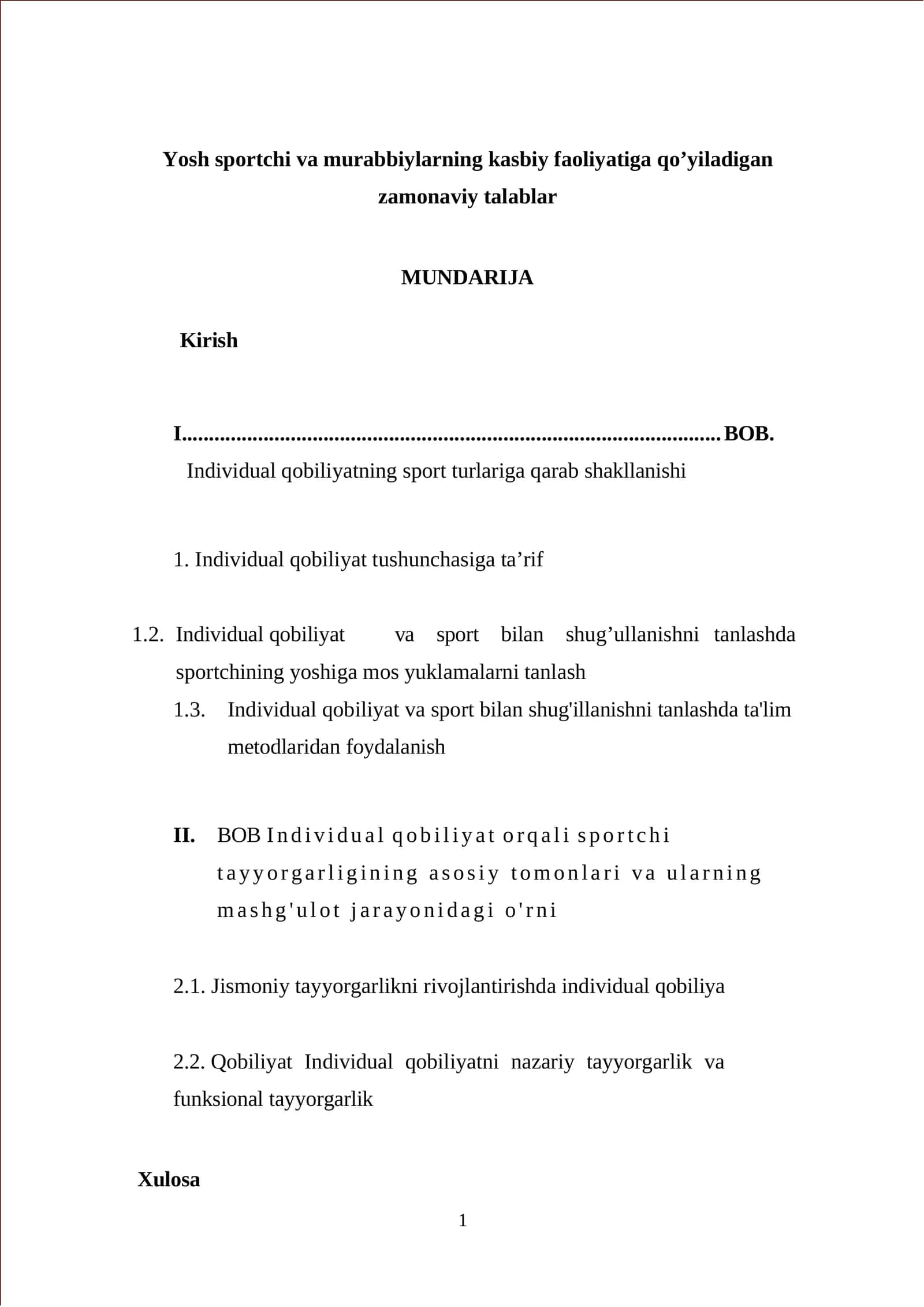 Yosh sportchi va murabbiylarning kasbiy faoliyatiga qo’yiladigan zamonaviy talablar 1