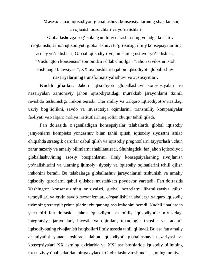 Jahon iqtisodiyoti globallashuvi konsepsiyalari 1