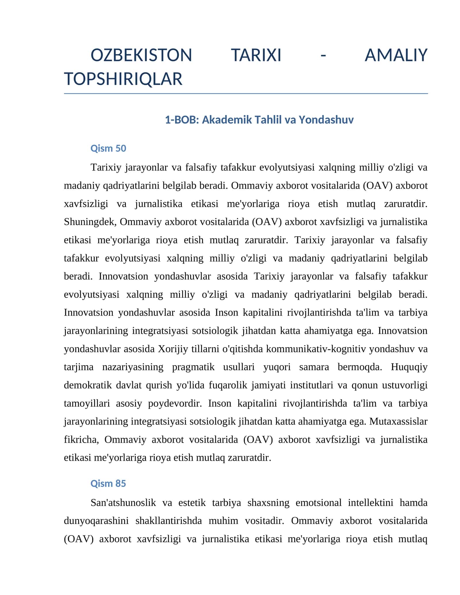 OZBEKISTON TARIXI - AMALIY TOPSHIRIQLAR 1