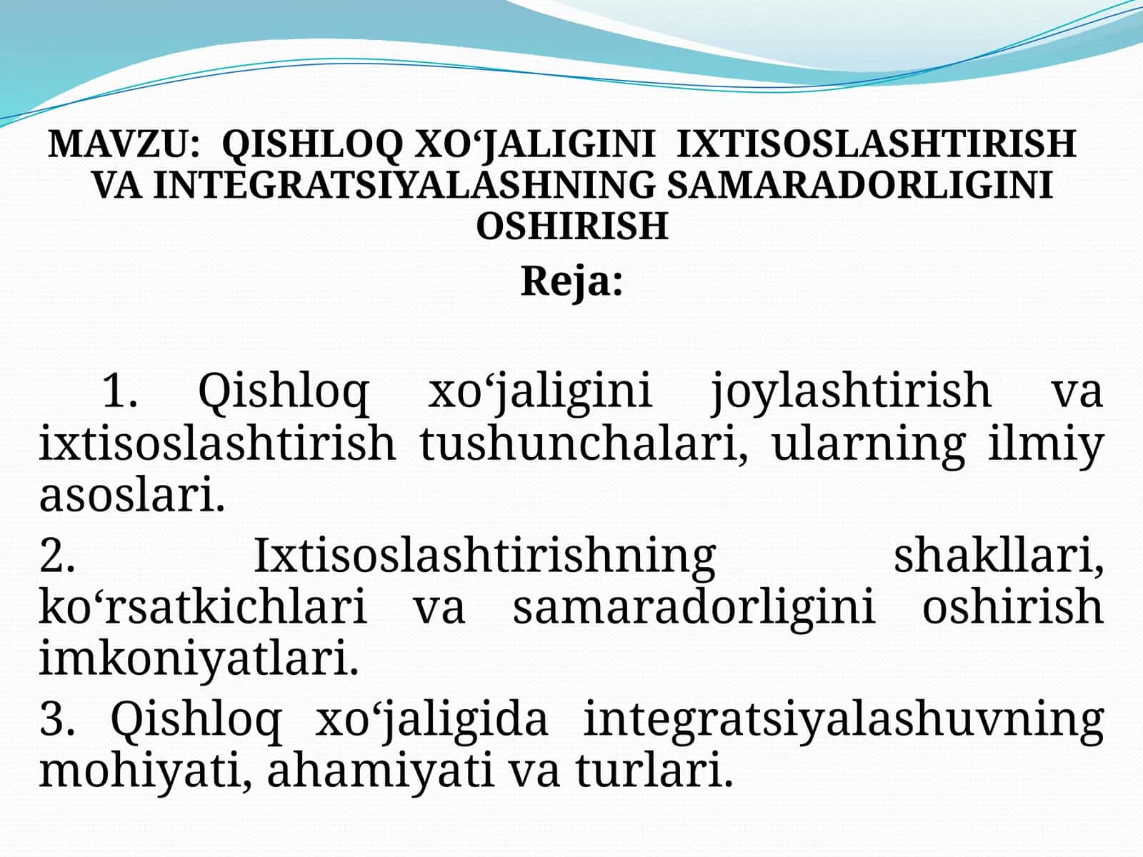 QISHLOQ XO‘JALIGINI IXTISOSLASHTIRISH VA INTEGRATSIYALASHNING SAMARADORLIGINI OSHIRISH 1