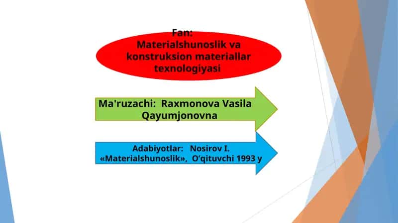 Materialshunoslik va konstruksion materiallar texnologiyasi 1