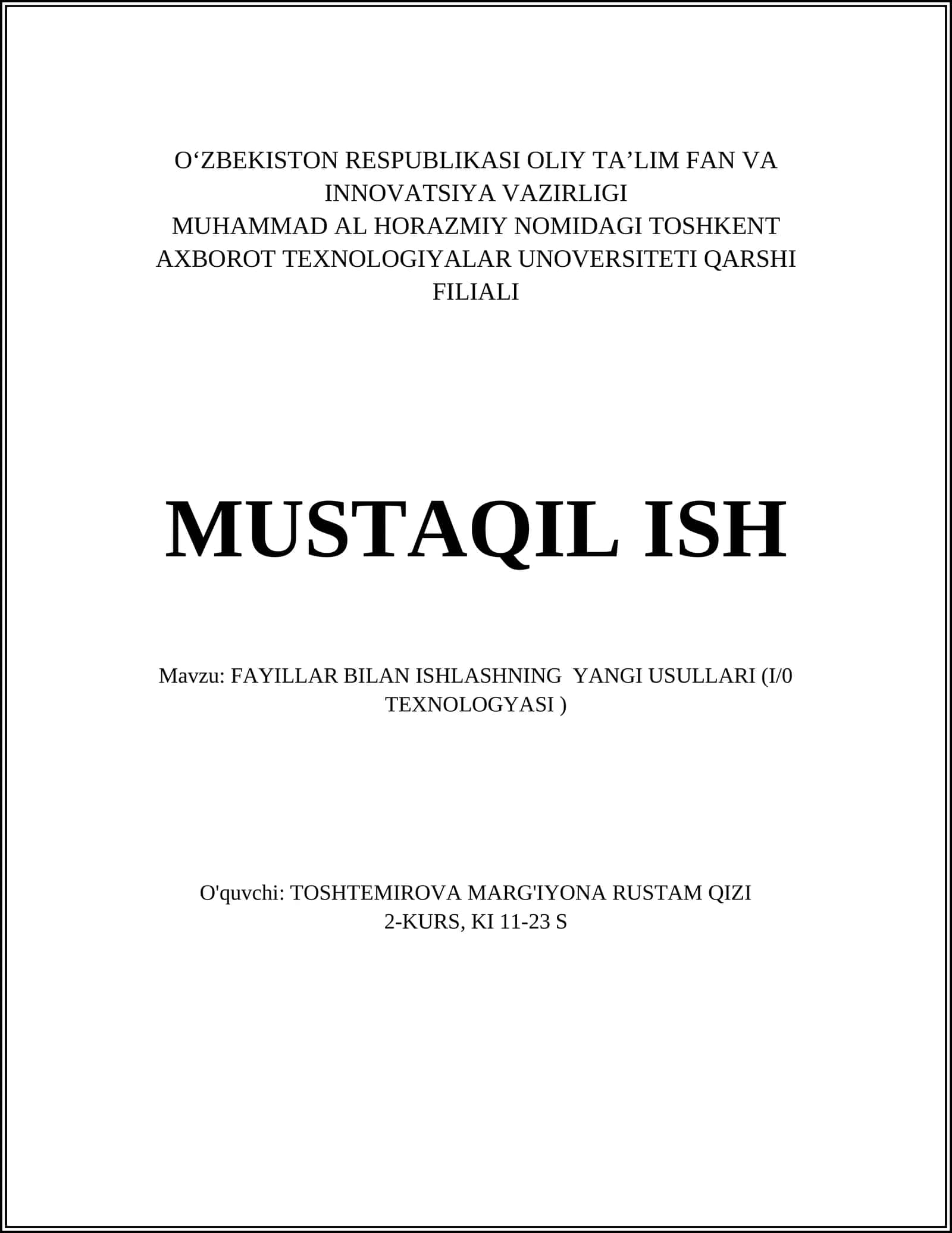Fayllar bilan ish yuritishning avtomatlashtirilgan usullari 1