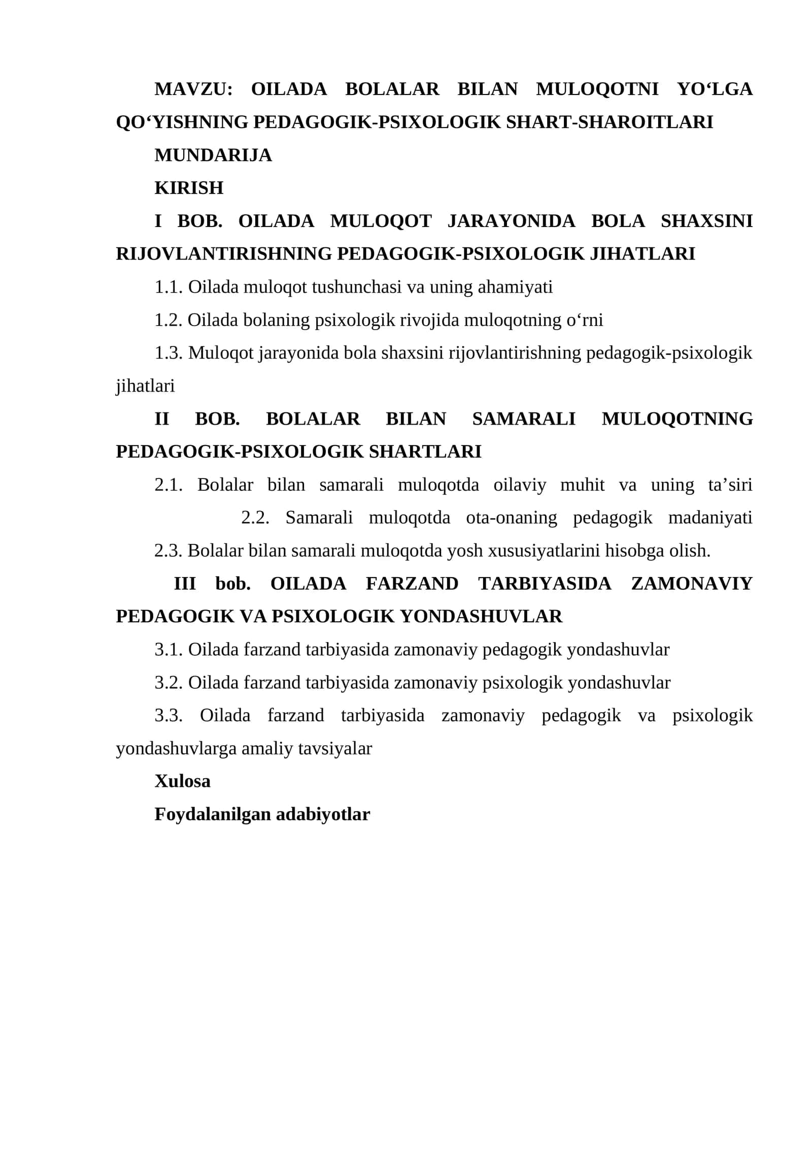 OILADA BOLALAR BILAN MULOQOTNI YO‘LGA QO‘YISHNING PEDAGOGIK-PSIXOLOGIK SHART-SHAROITLARI 1