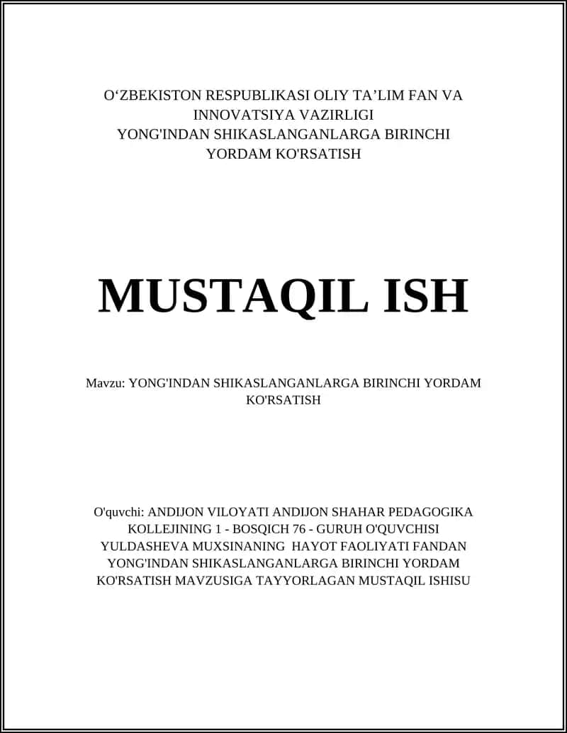 YONG'INDAN SHIKASLANGANLARGA BIRINCHI YORDAM KO'RSATISH 1