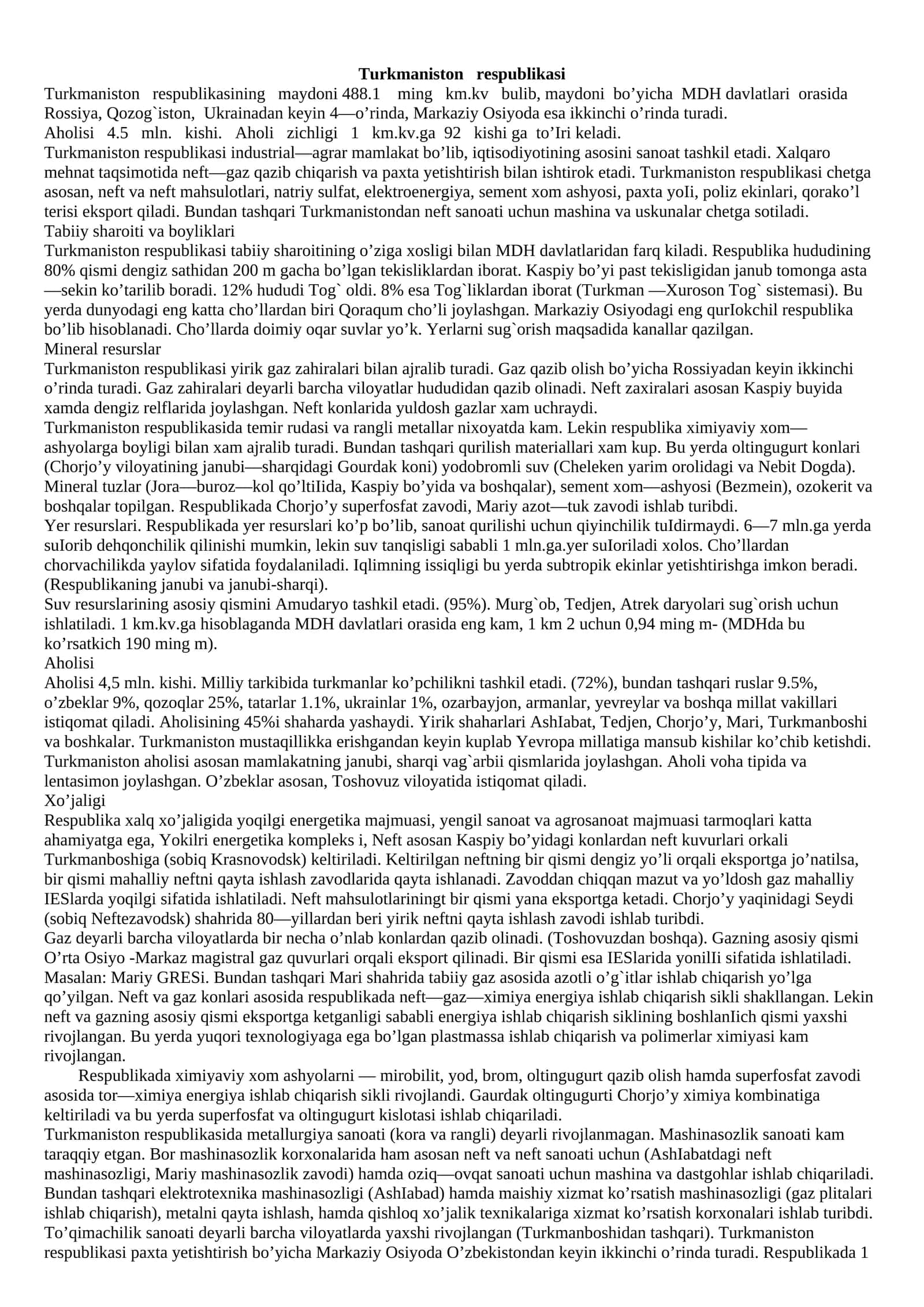 Turkmaniston Respublikasi 1