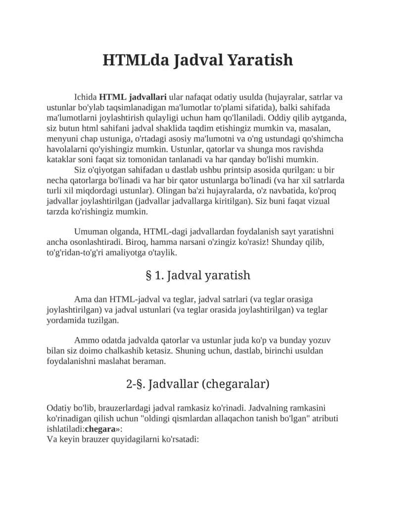 Jadval Yaratish 1