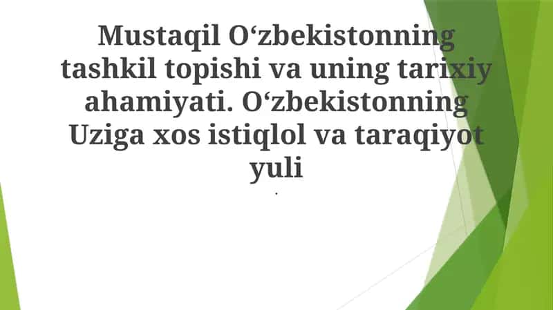 Mustaqil Oʻzbekistonning tashkil topishi va uning tarixiy ahamiyati 1