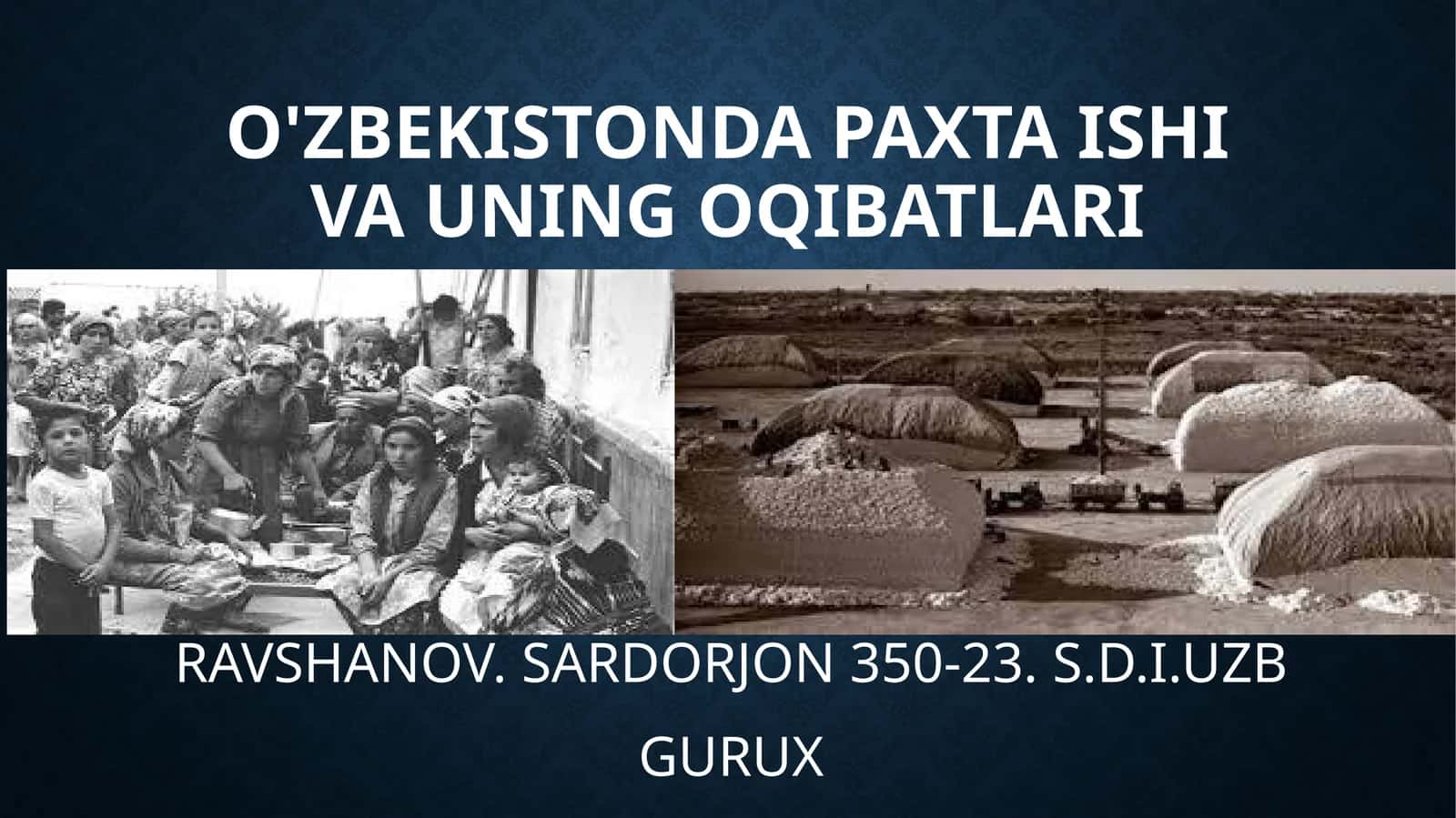 O'zbekistonda paxta ishlab chiqarish bo'yicha qibatlari 1