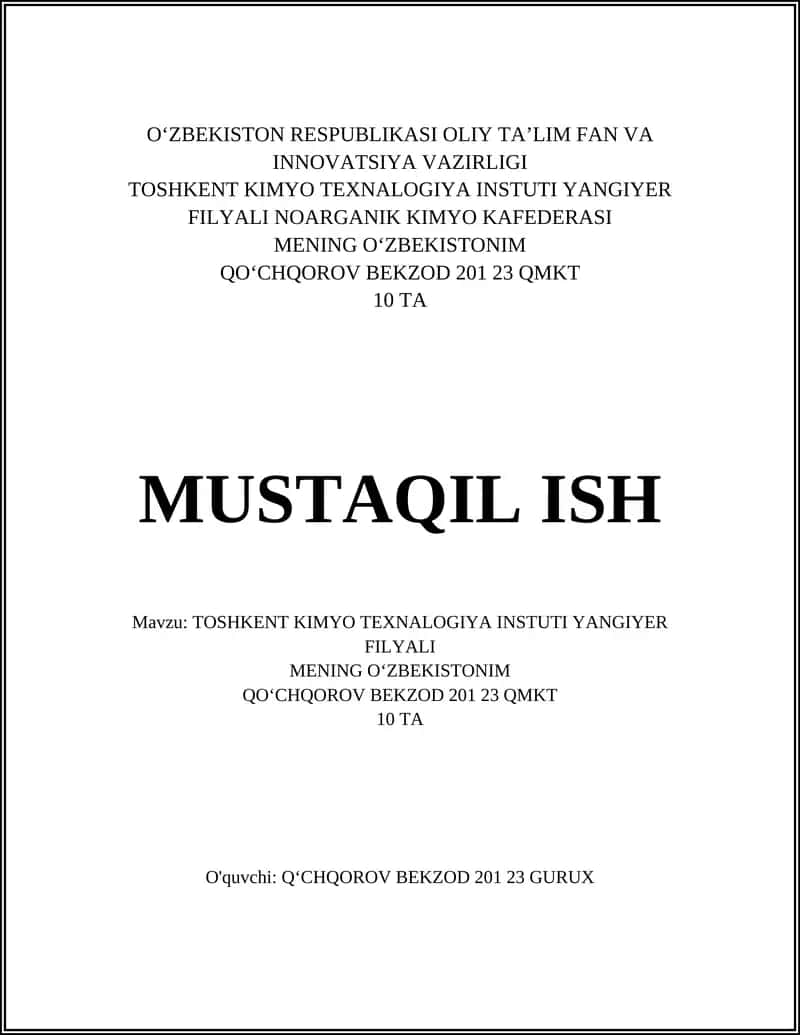 Toshkent Kimyo Texnologiya Instituti Yangiyer filiali: Mening Oʻzbekistonim loyihasi 1