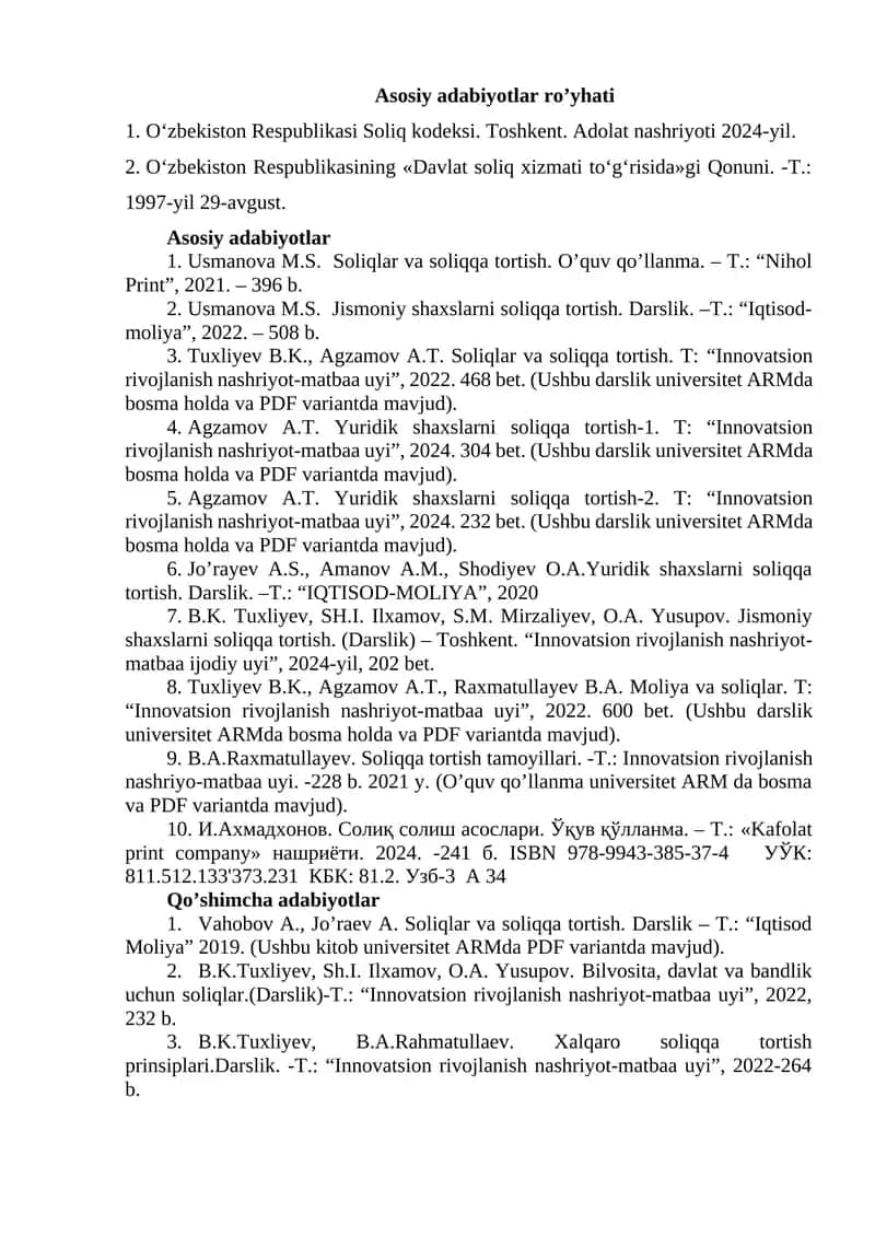 Asosiy adabiyotlar 1