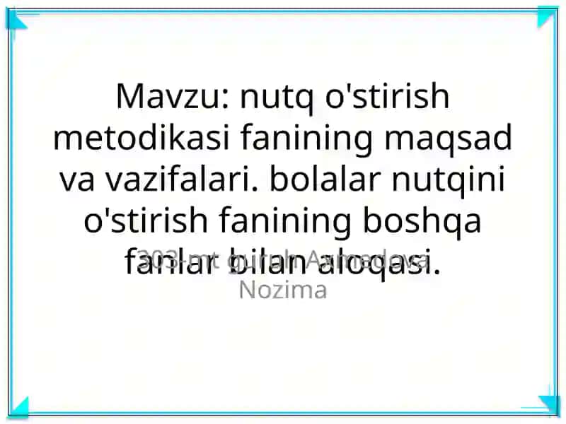 Nutq o'stirish metodikasi 1