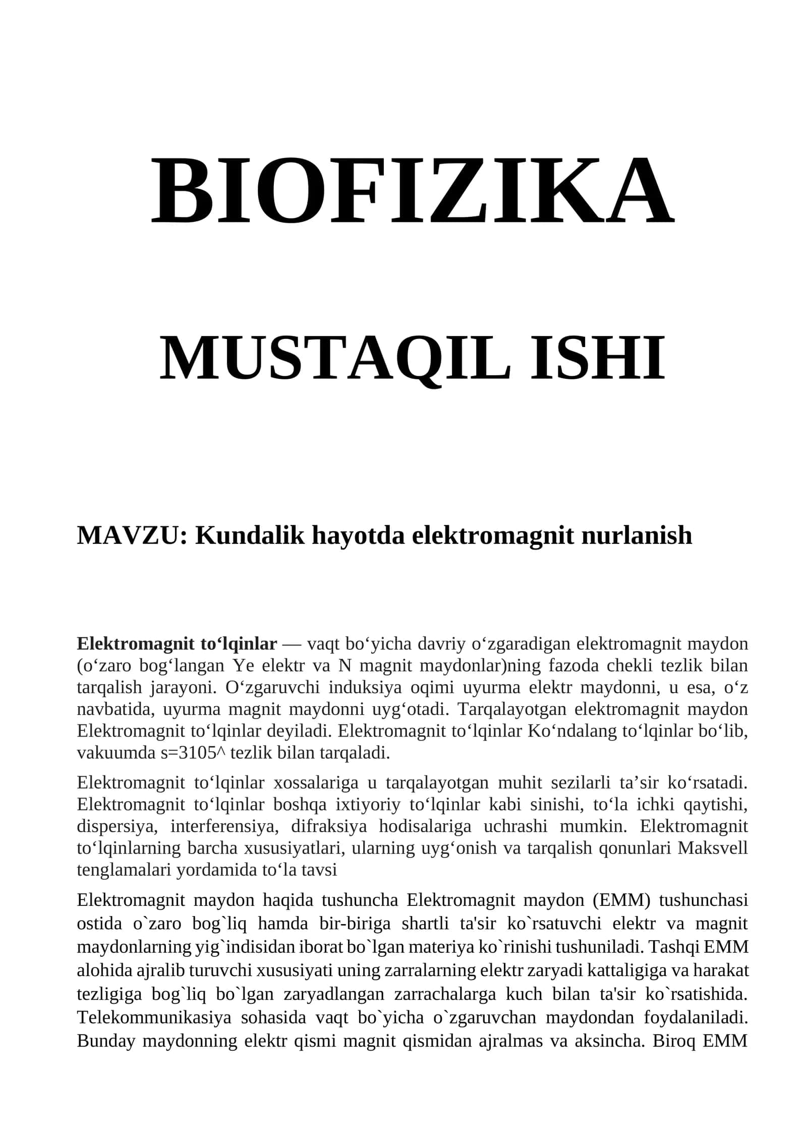 Kundalik hayotda elektromagnit nurlanish 1