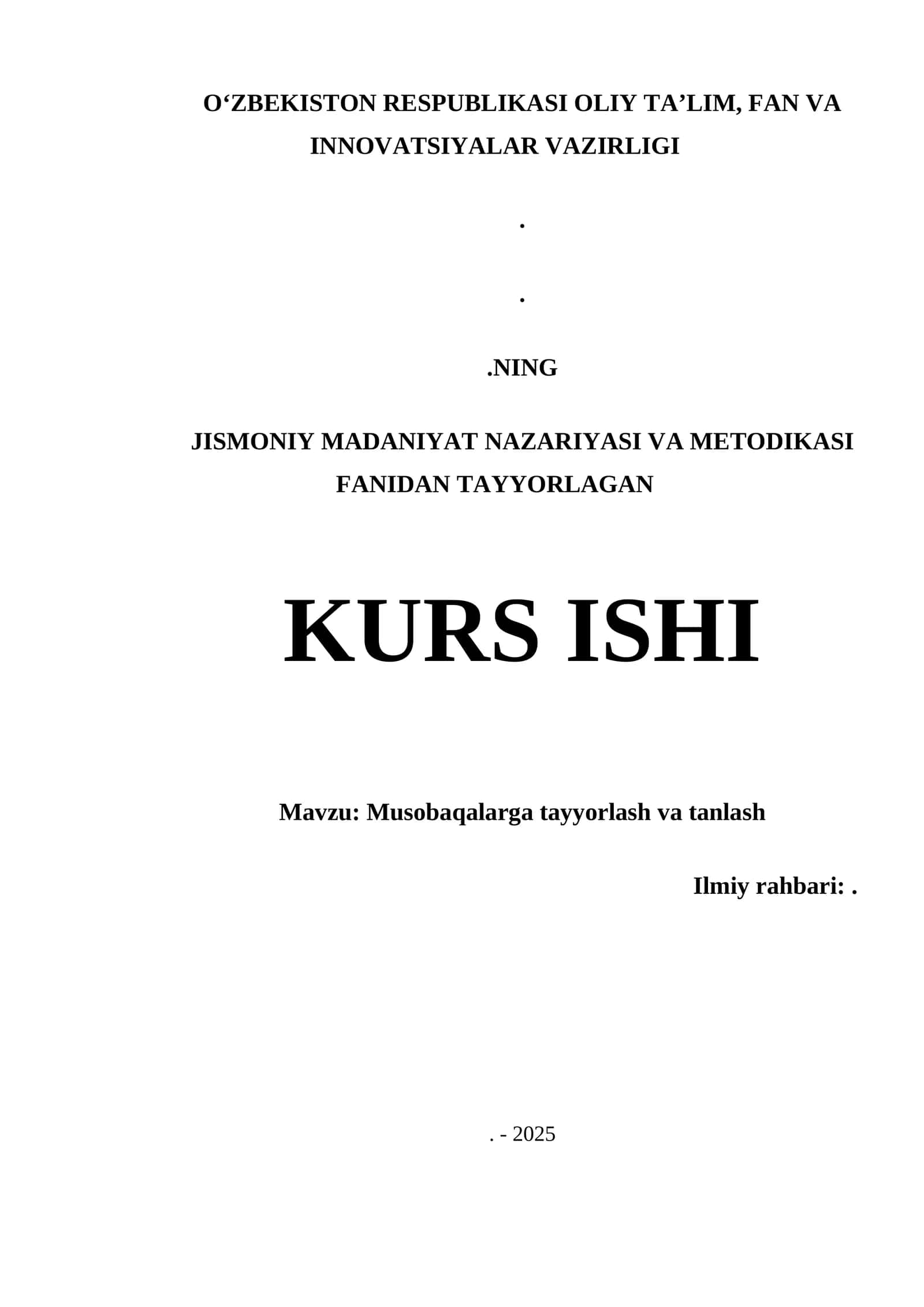 Musobaqalarga tayyorlash va tanlash 1