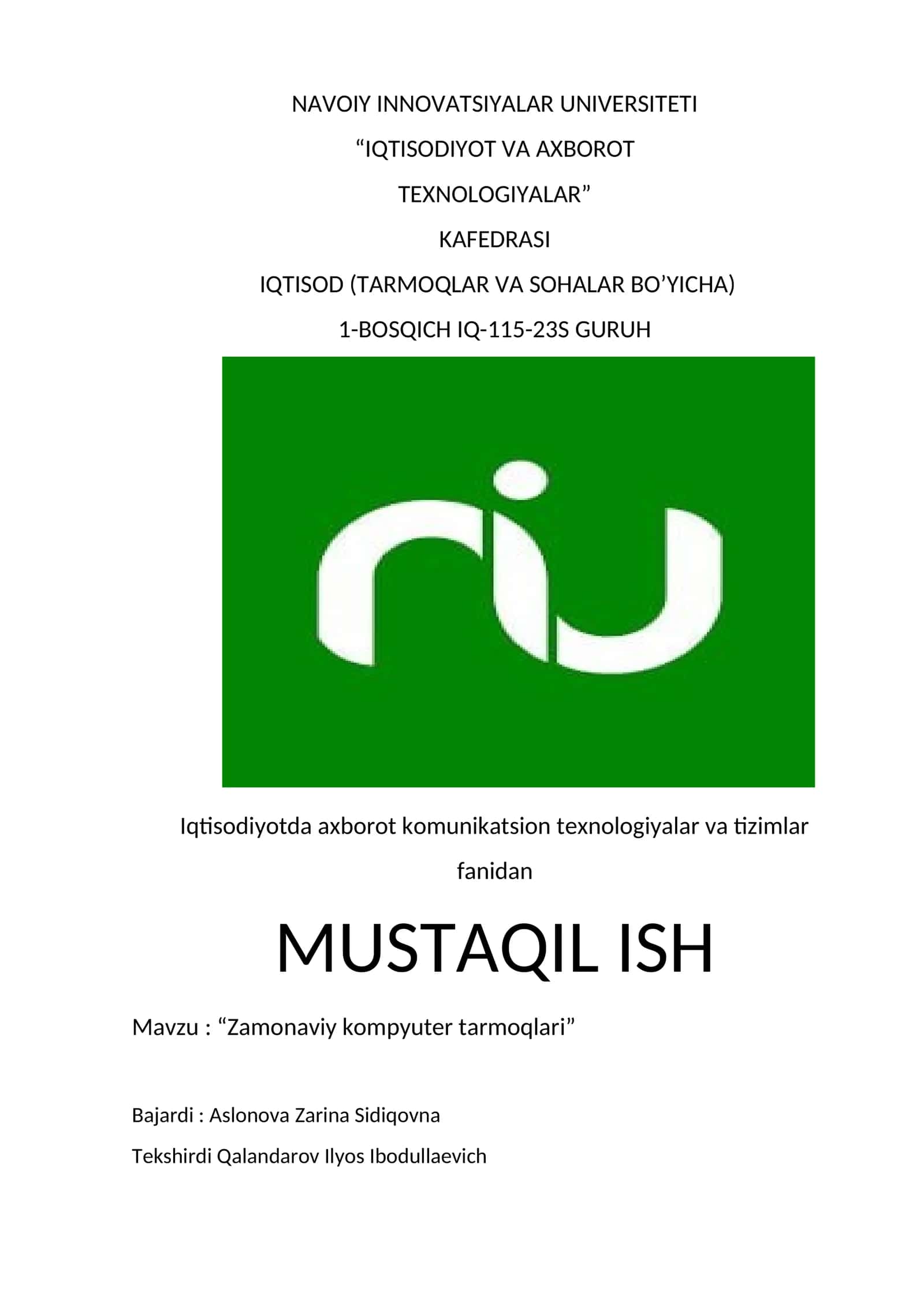 Zamonaviy kompyuter tarmoqlari 1