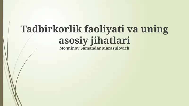 Tadbirkorlik faoliyati va uning asosiy jihatlari 1