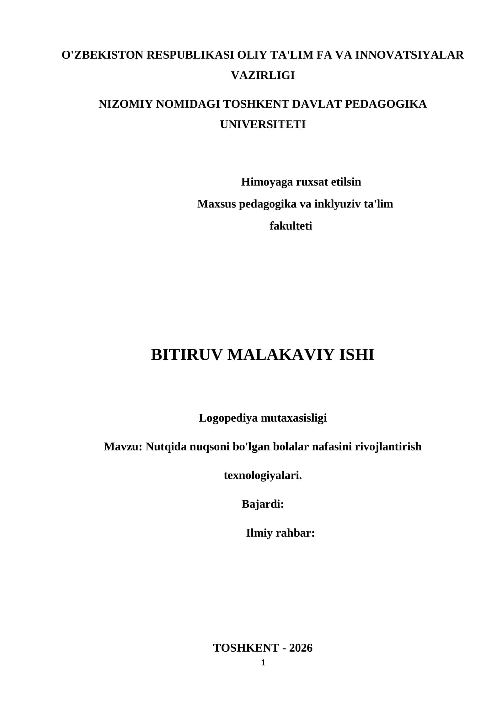 Nutqida nuqsoni bo'lgan bolalar nafasini rivojlantirish texnologiyalari 1