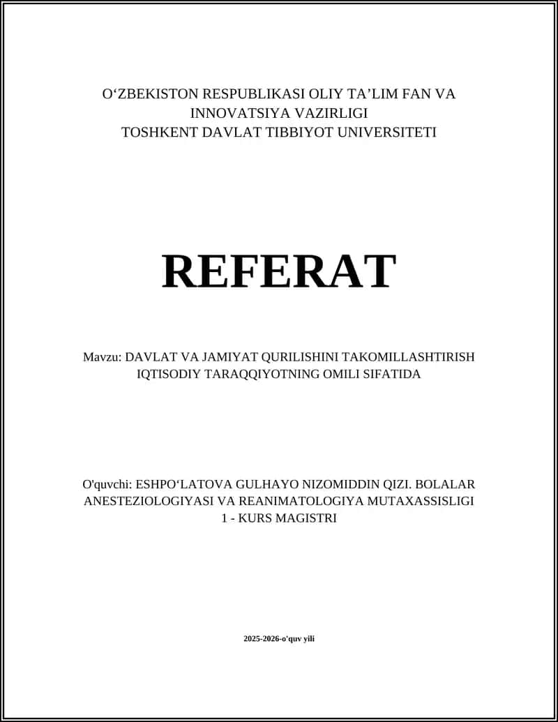 DAVLAT VA JAMIYAT QURILISHINI TAKOMILLASHTIRISH IQTISODIY TARAQQIYOTNING OMILI SIFATIDA 1