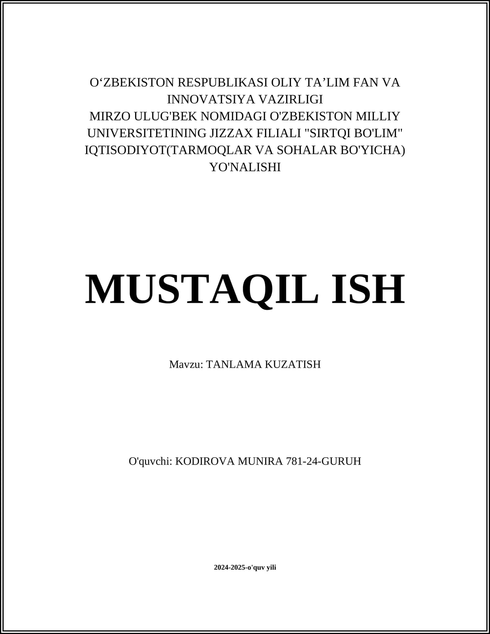 Tanlama kuzatish 1