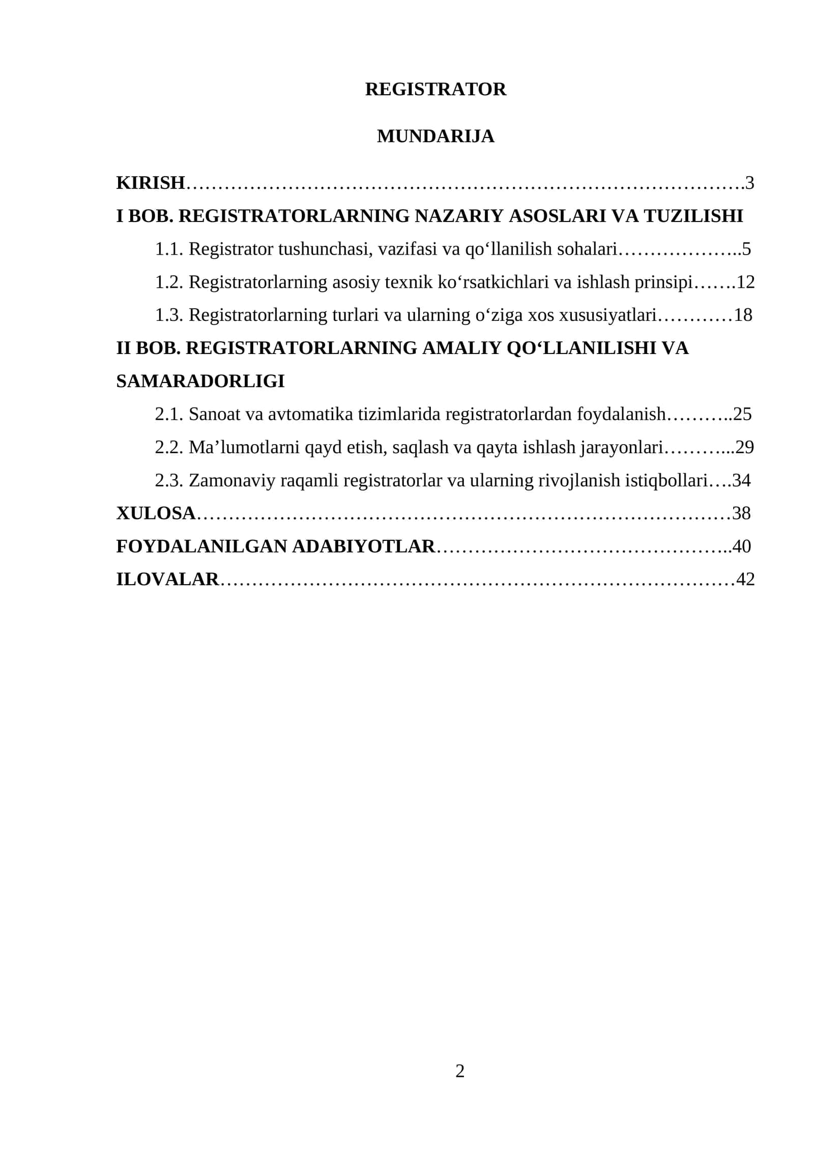 Javob: REGISTRATOR 1