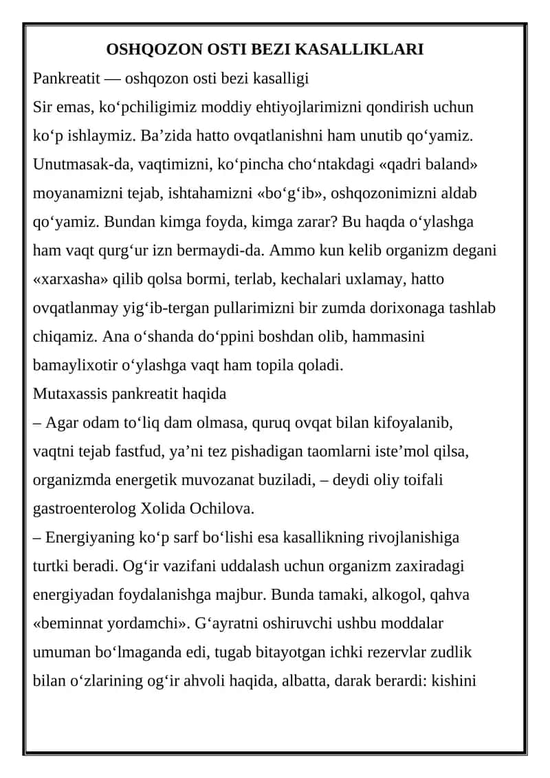 OSHQOZON OSTI BEZI KASALLIKLARI 1