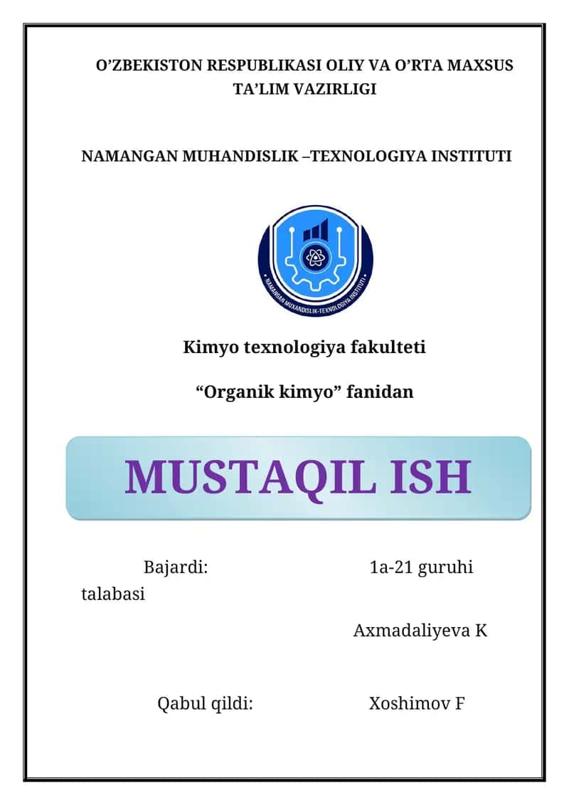 Organik moddalarni sifati jixatidan tadqiq qilish 1