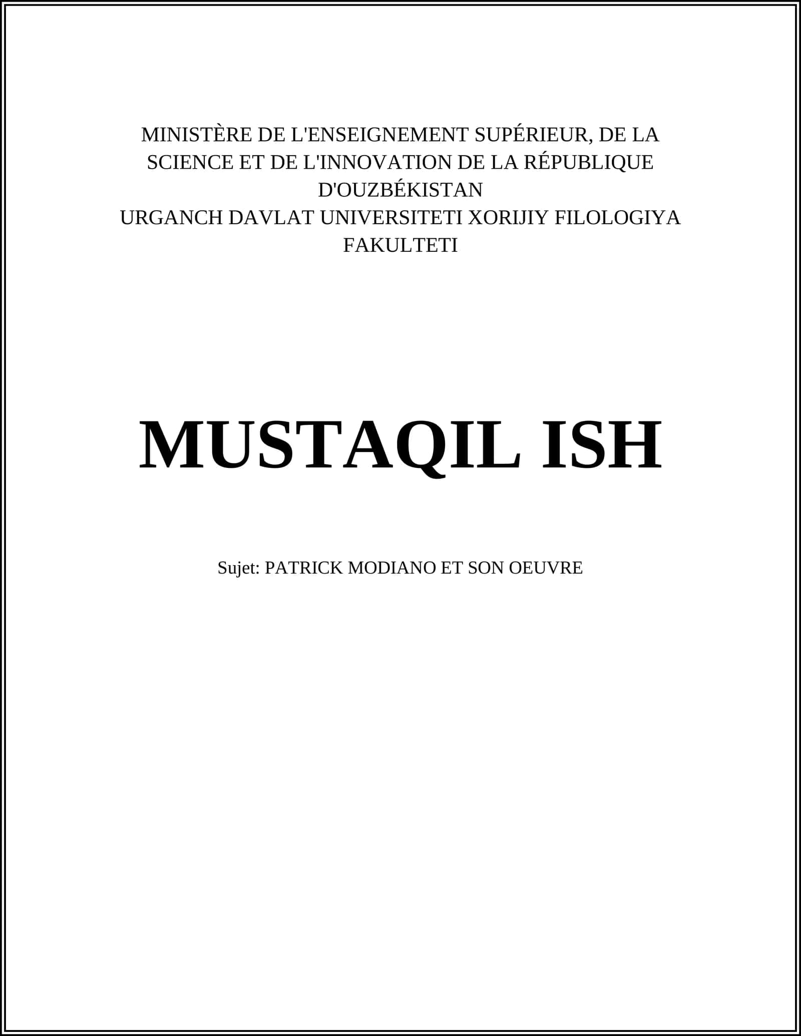PATRICK MODIANO ET SON OEUVRE 1