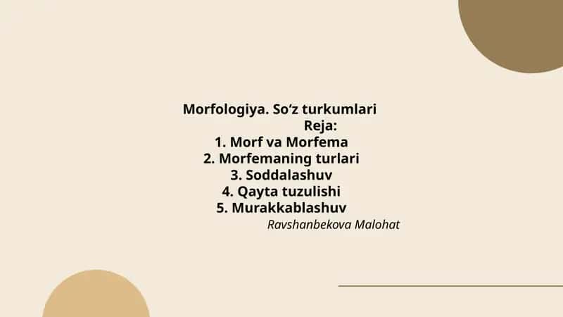 Morfologiya. Soʻz turkumlari 1