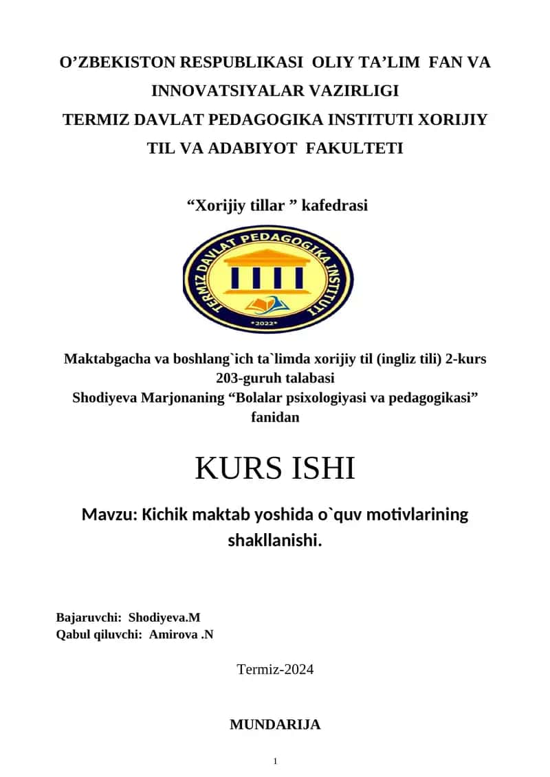Kichik maktab yoshida o`quv motivlarining shakllanishi 1