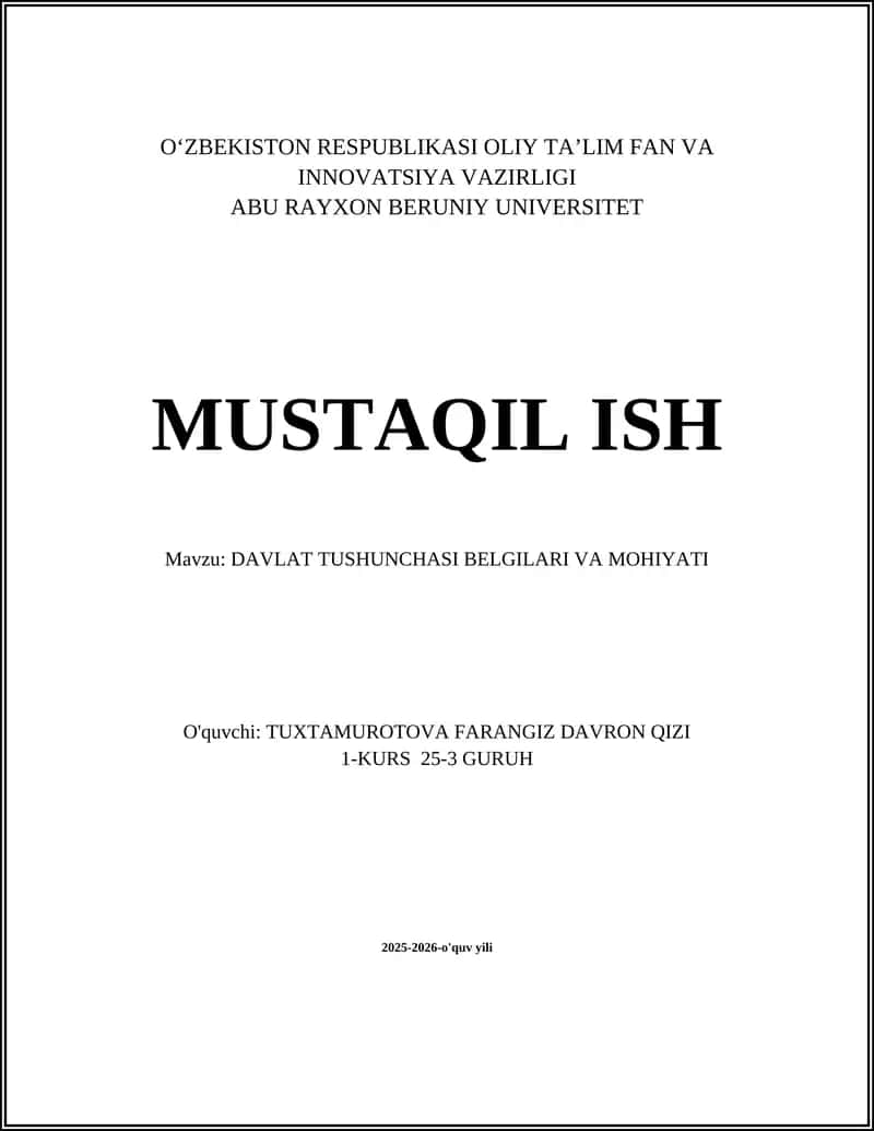 DAVLAT TUSHUNCHASI BELGILARI VA MOHIYATI 1