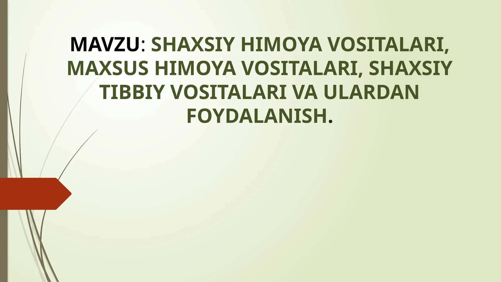 SHAXSIY HIMOYA VOSITALARI, MAXSUS HIMOYA VOSITALARI, SHAXSIY TIBBIY VOSITALARI VA ULARDAN FOYDALANISH 1