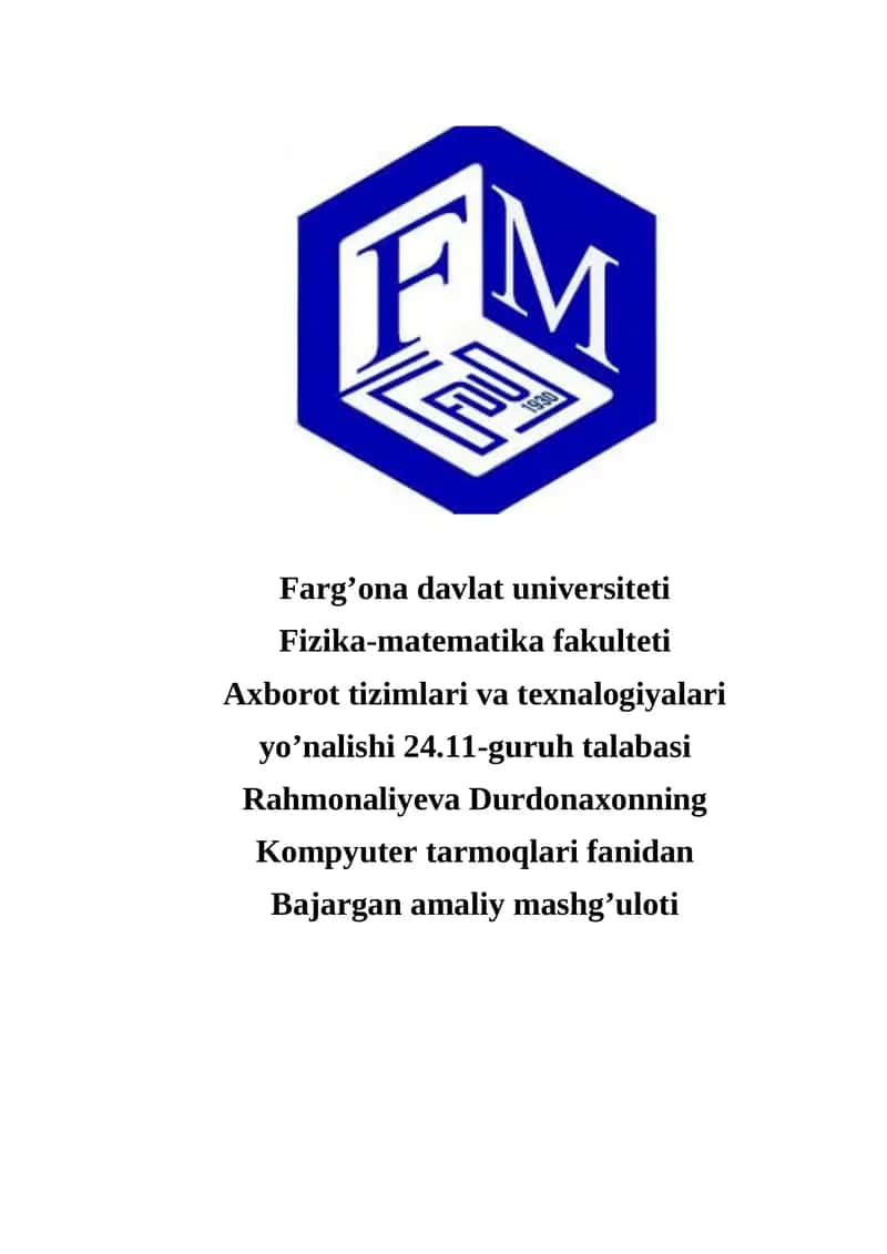 Cisco - Bajargan amaliy mashg’uloti 1