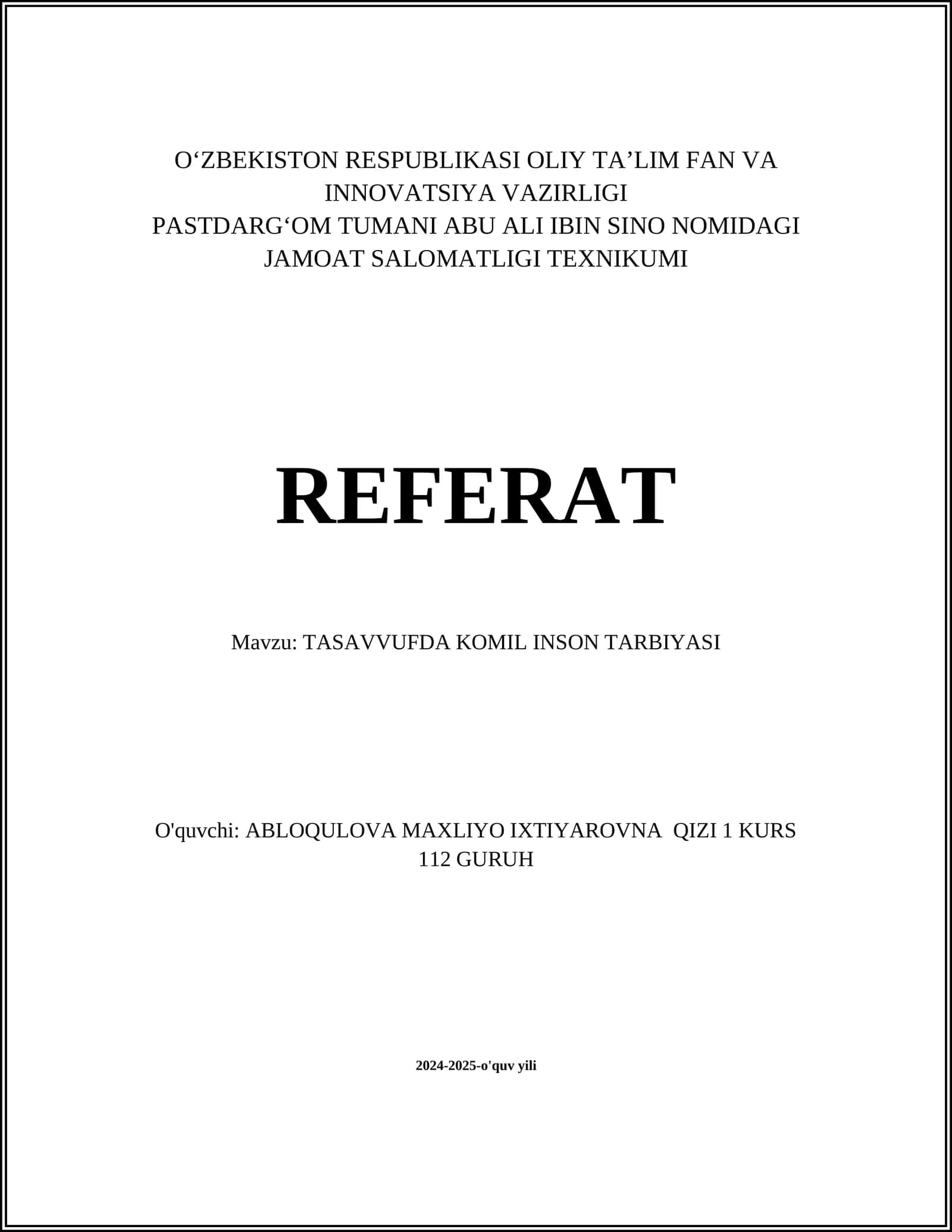 TASAVVUFDA KOMIL INSON TARBIYASI 1