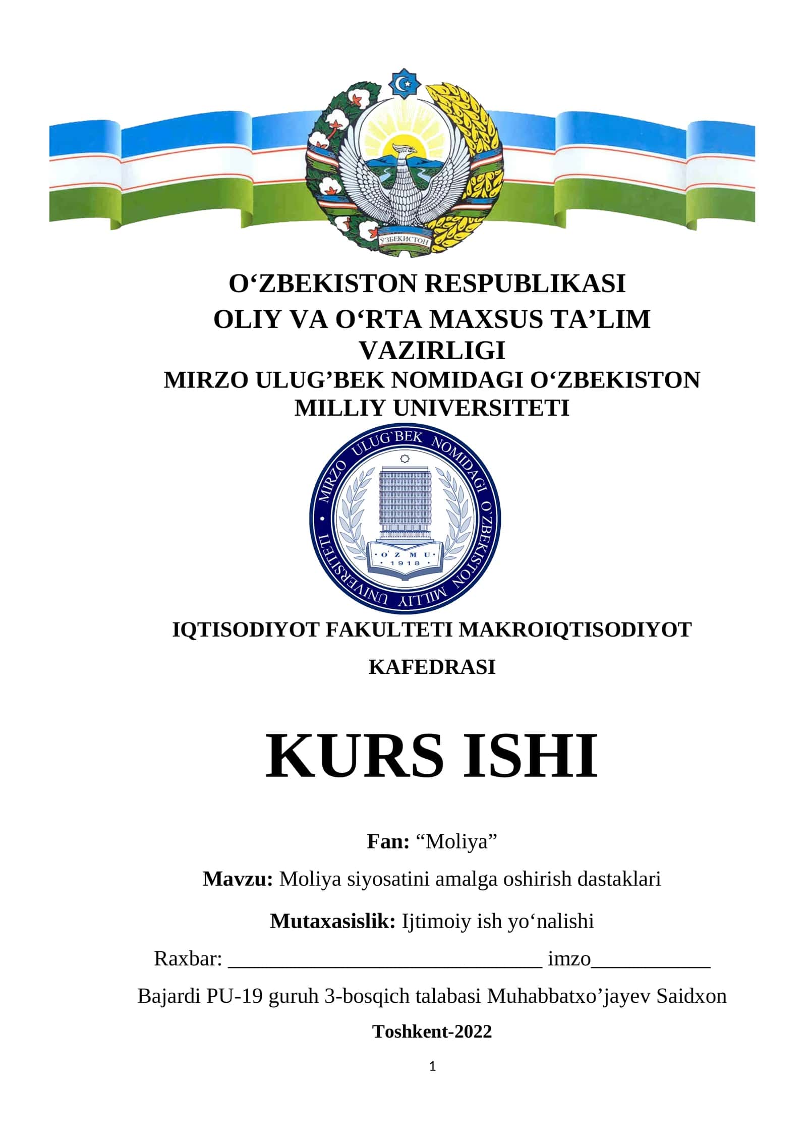 Mоliyа siyоsаtini аmаlgа оshirish dаstаklаri 1