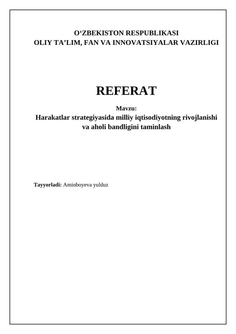 Harakatlar strategiyasi: Milliy iqtisodiyotni rivojlantirish va makroiqtisodiy barqarorlik 1