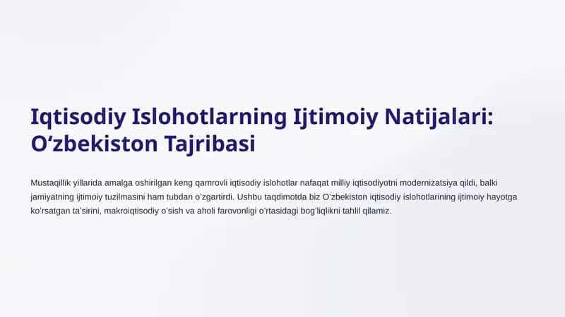 Iqtisodiy Islohotlarning Ijtimoiy Natijalari: Oʻzbekiston Tajribasi 1