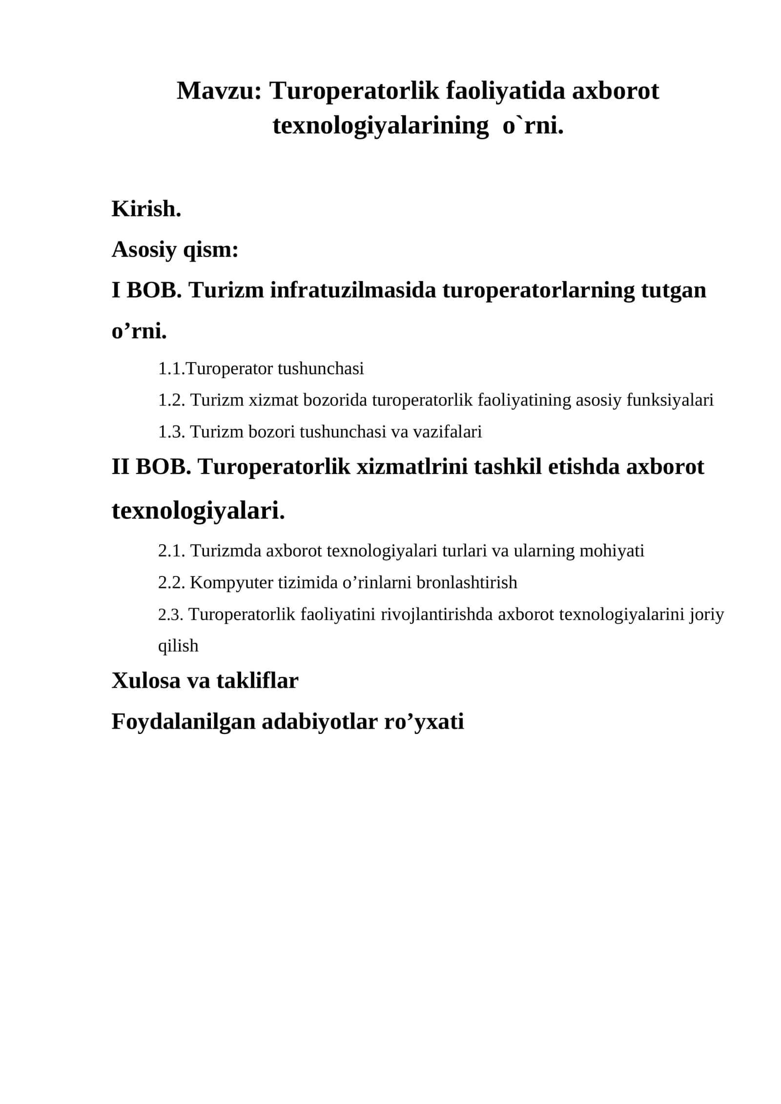 Turoperatorlik faoliyatida axborot texnologiyalarining o`rni 1