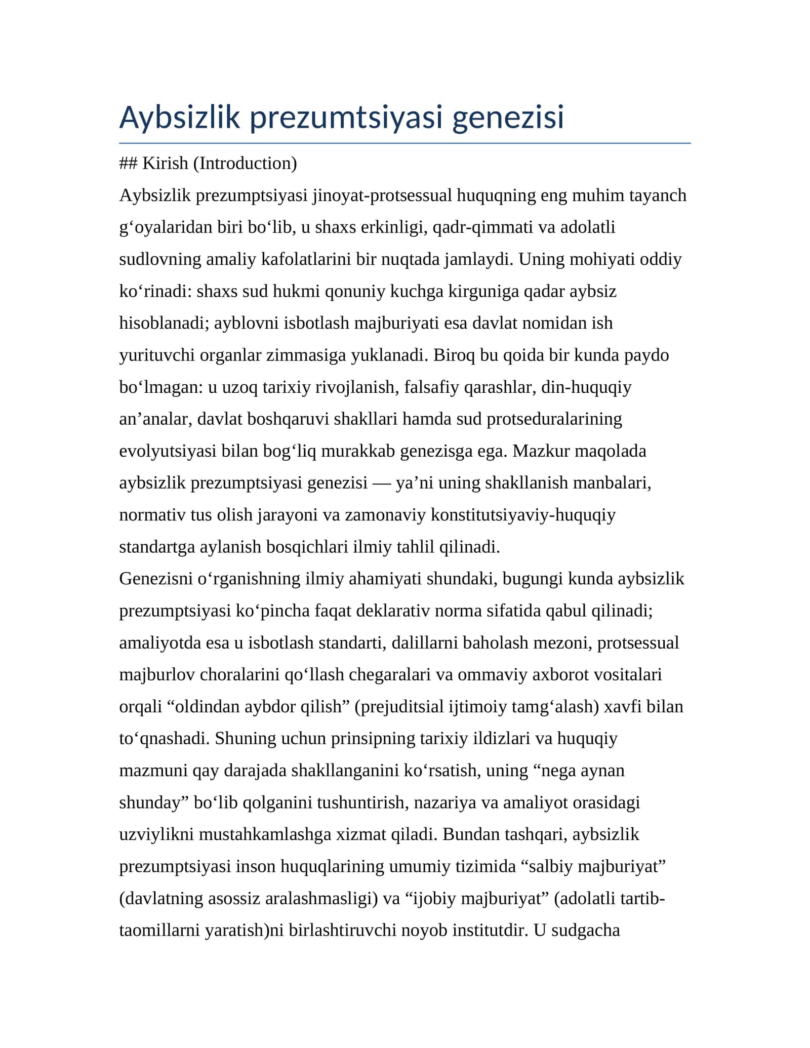 Aybsizlik prezumtsiyasi genezisi 1