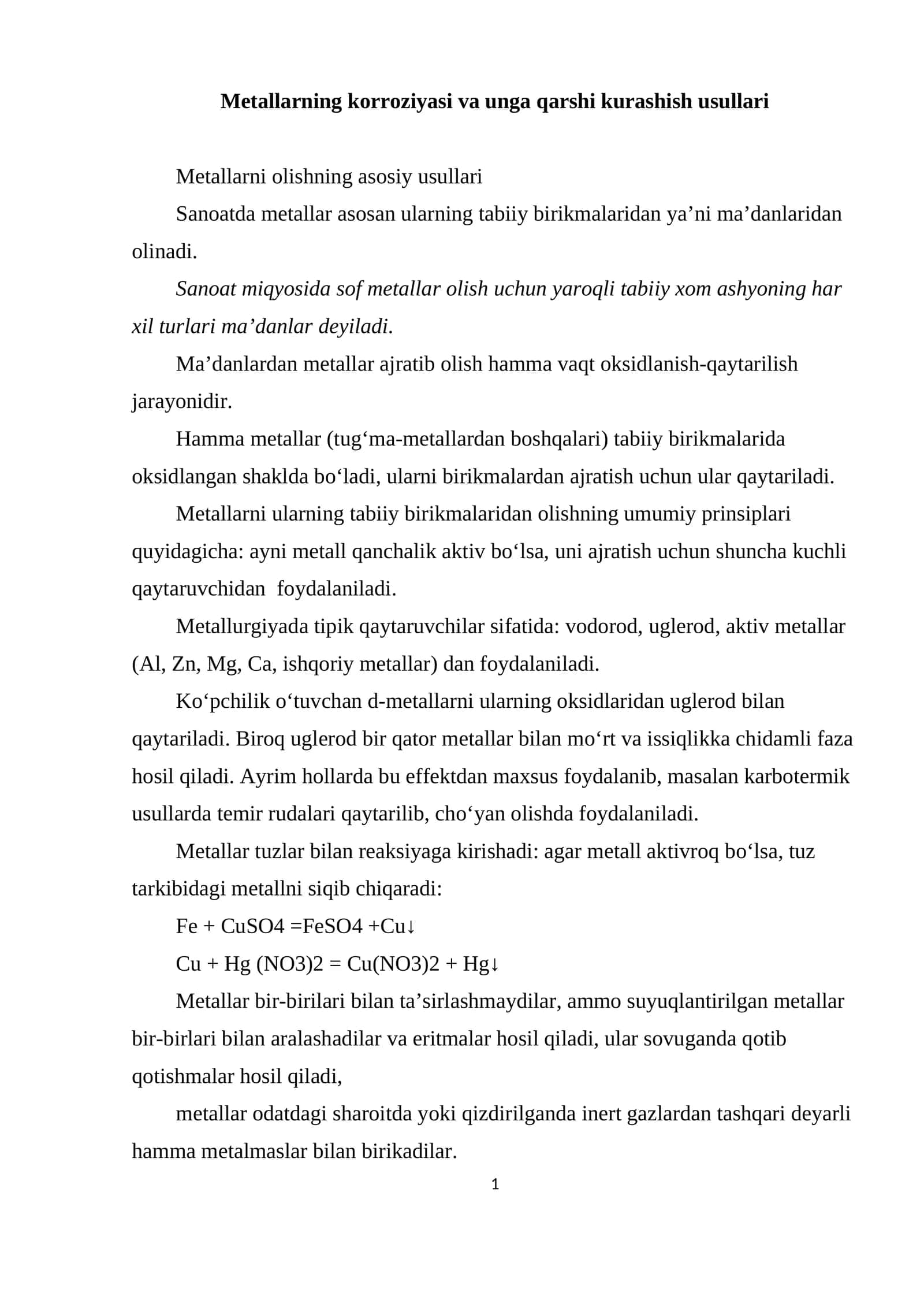 Metallarning korroziyasi va unga qarshi kurashish usullari 1