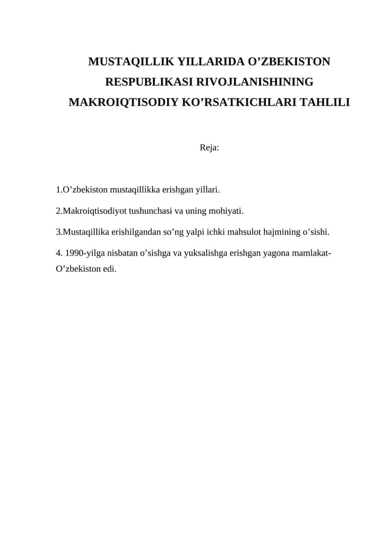 O'zbekiston Respublikasi Mustaqillik Yillarida Rivojlanishi 1
