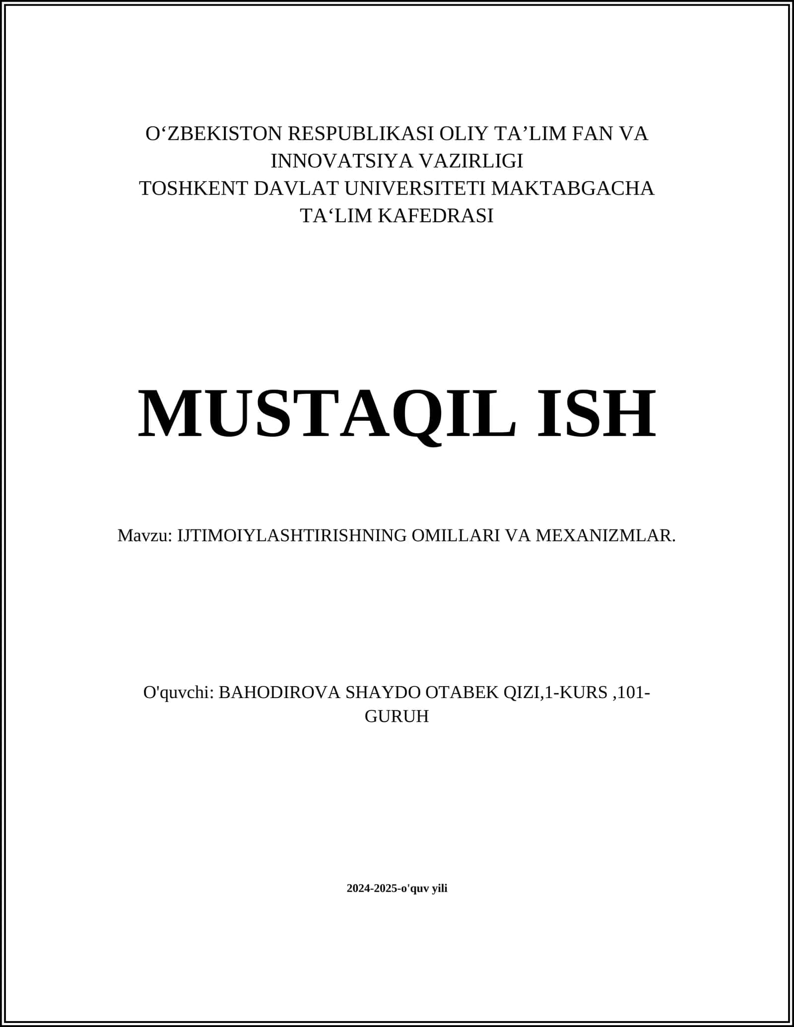 IJTIMOIYLASHTIRISHNING OMILLARI VA MEXANIZMLAR 1