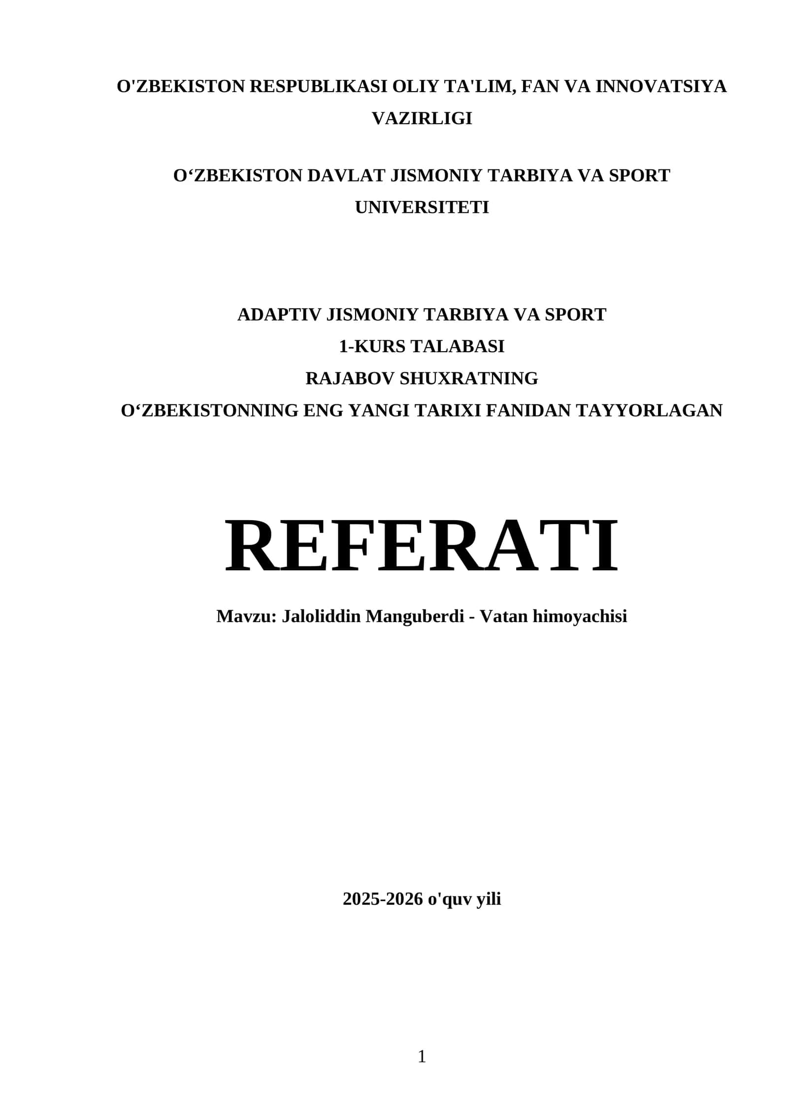 Jaloliddin Manguberdi - Vatan himoyachisi REFERATI 1