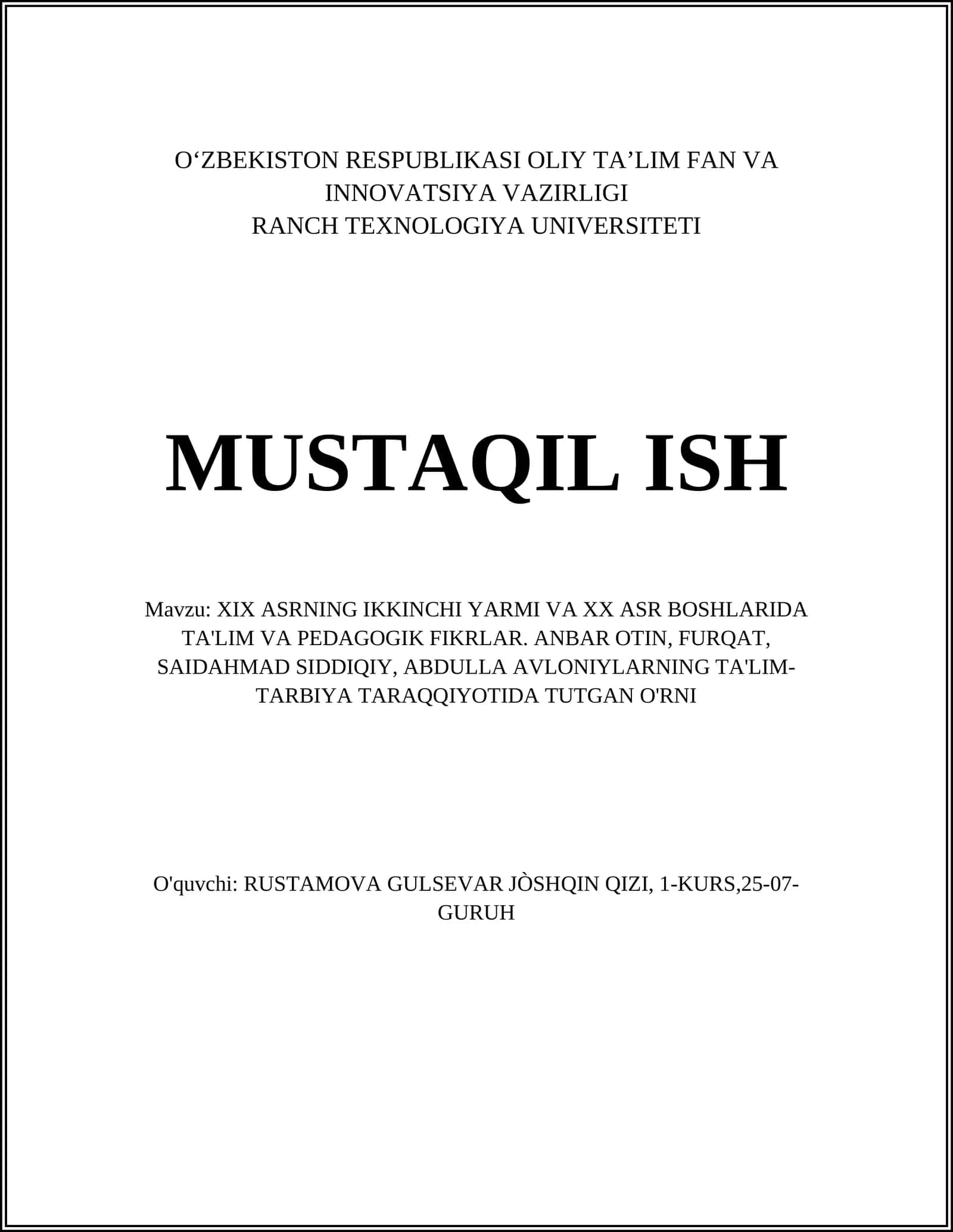 XIX ASRNING IKKINCHI YARMI VA XX ASR BOSHLARIDA TA'LIM VA PEDAGOGIK FIKRLAR 1