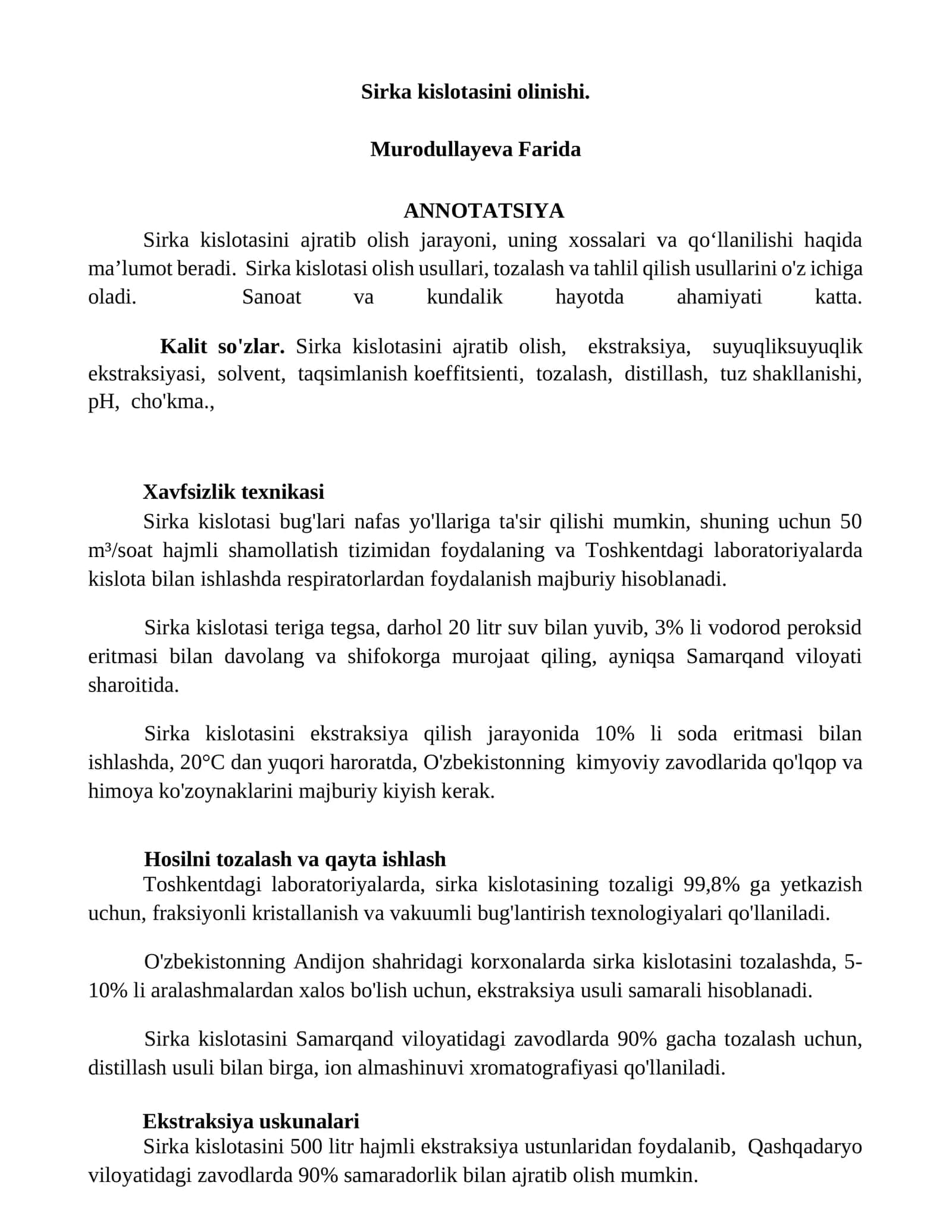 Sirka kislotasini olinishi 1