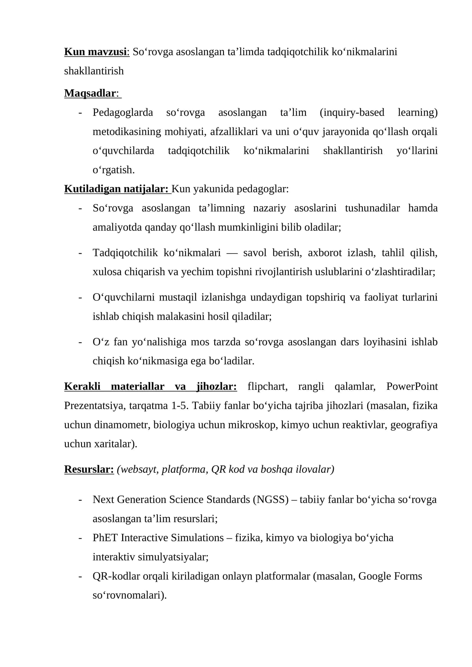 So‘rovga asoslangan ta’limda tadqiqotchilik ko‘nikmalarini shakllantirish 1