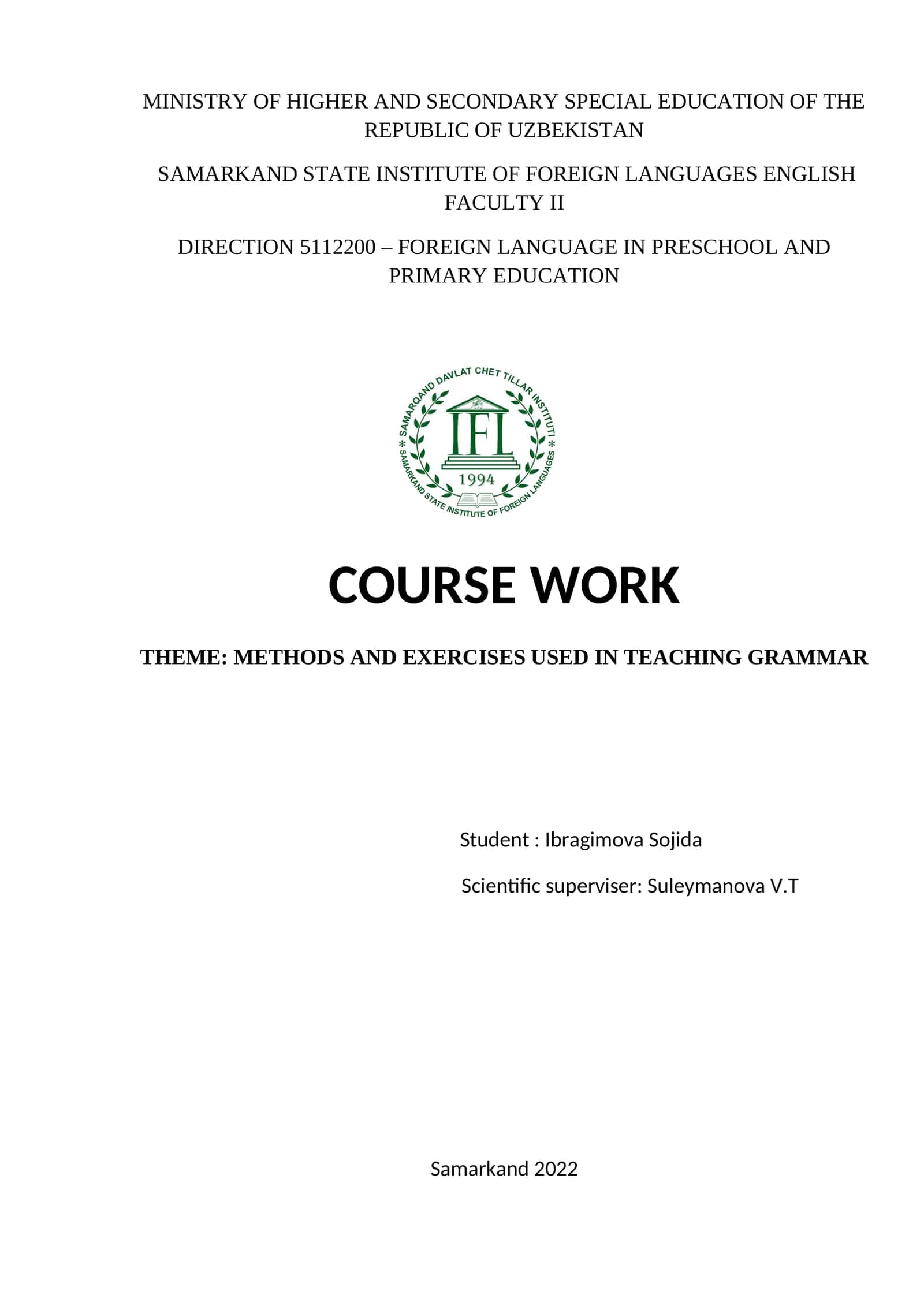 METHODS AND EXERCISES USED IN TEACHING GRAMMAR 1