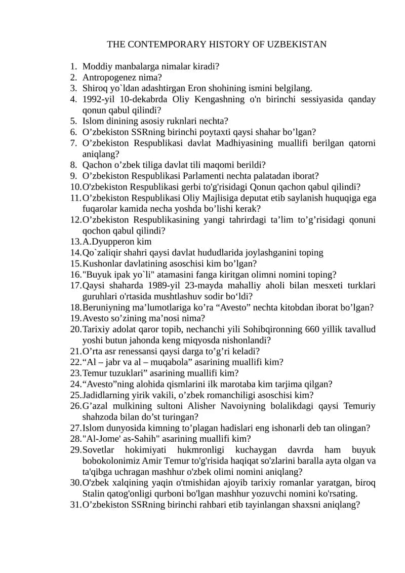 CONTEMPORARY HISTORY OF UZBEKISTAN 1